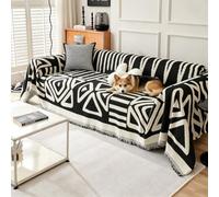 VanderHOME Manta Sofa en Ciniglia Estilo Bohemio con Franjas, Colcha Multiusos para Todas Las Estaciones, Jarapas para Sofas, Camas, Interiores y Viajes al Aire Libre 180 * 300cm-Negro