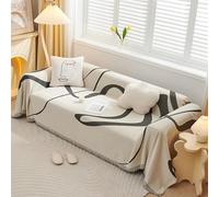 VanderHOME Manta sofá Funda de sofá Decorativo Universal Cuatro estaciones Borla tejida Almohadilla sofá Abstracción Geometría Líneas Multifuncional Suave Cómodo Cover Cubre sofá 180*420cm Gris scuro