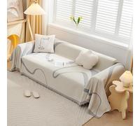 VanderHOME Manta sofá Funda de sofá Decorativo Universal Cuatro estaciones Borla tejida Almohadilla sofá Abstracción Geometría Líneas Multifuncional Suave Cómodo Cover Cubre sofá 180*380cm Gris claro