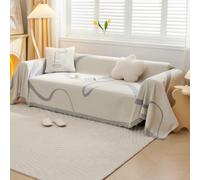 VanderHOME Manta sofá Funda de sofá Decorativo Universal Cuatro estaciones Borla tejida Almohadilla sofá Abstracción Geometría Líneas Multifuncional Suave Cómodo Cover Cubre sofá 180*380cm Gris claro