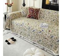 VanderHOME Manta Sofa Verano - Mezcla de Algodón y Lino Transpirable para El Sofá, Versátil Manta Artística De Decoración Vintage para El Hogar 180 * 380cm-Pájaro Azul de jardín
