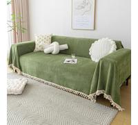VanderHOME Manta Sofa Verano Pure Colour - Manta de Chenilla Multifuncional, Cubre Sofas, Manta Suave con Borlas Decorativas, Transpirable y Ligera para Sofá, Cama y Viaje 230 * 180cm-Verde Matcha