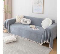 VanderHOME Manta Sofa Verano Pure Colour - Manta de Chenilla Multifuncional, Cubre Sofas, Manta Suave con Borlas Decorativas, Transpirable y Ligera para Sofá, Cama y Viaje 230 * 340cm-Gris Oscuro