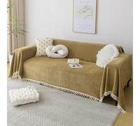 VanderHOME Manta Sofa Verano Pure Colour - Manta de Chenilla Multifuncional, Cubre Sofas, Manta Suave con Borlas Decorativas, Transpirable y Ligera para Sofá, Cama y Viaje 230 * 260cm-Amarillo Caqui