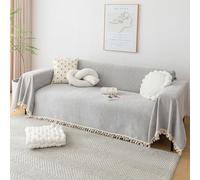 VanderHOME Manta Sofa Verano Pure Colour - Manta de Chenilla Multifuncional, Cubre Sofas, Manta Suave con Borlas Decorativas, Transpirable y Ligera para Sofá, Cama y Viaje 230 * 300cm-Gris Claro