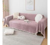 VanderHOME Manta Sofa Verano Pure Colour - Manta de Chenilla Multifuncional, Cubre Sofas, Manta Suave con Borlas Decorativas, Transpirable y Ligera para Sofá, Cama y Viaje 230 * 180cm-Rosa