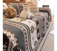 VanderHOME Multifuncional Plaid Sofa, Exquisita Mantas para Sofa con Diseño Geométrico, Manta para Sofá Estilo Bohemio, Suave y Cómoda para Sala y Dormitorio 180 * 400cm-Marrón Oscuro