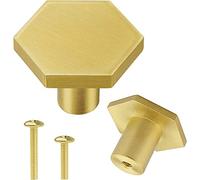 Vandicak 4 Piezas Pomos y Tiradores Dorados para Muebles, Tiradores de Latón para Cajones Armarios, Pomos Hexagonales para Puertas, Armarios de Cocina, Cómodas, Tocadores, 35 x 20 mm