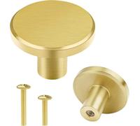 Vandicak 4 Piezas Pomos y Tiradores Dorados para Muebles, Tiradores de Latón para Cajones y Puertas de Armario, Pomos Redondas para Armarios de Cocina, Cómodas, Tocadores, Aparadores, 28 x 20 mm