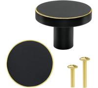Vandicak 4 Piezas Pomos y Tiradores Negros para Muebles, Tiradores de Latón para Cajones y Puertas de Armario, Pomos Redondas para Armarios de Cocina, Cómodas, Tocadores, Aparadores, 28 x 20 mm