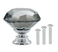 Vandicka 20 piezas de pomos de puerta de armario de 30 mm de vidrio de cristal para gabinete, armario, tocador, tiradores de cajón (diamante gris + base cromada) con tornillos en 3 tamaños