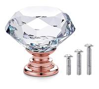 Vandicka 20 Piezas Pomos y Tiradores de Cristal para Cajones, Armarios, Puertas, Armarios de Cocina, Aparadores, Diamante Transparente + Base de Oro Rosa, 30 x 28 mm, con Tornillos de 3 Tamaños