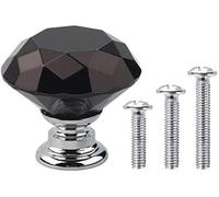 Vandicka 20 Piezas Pomos y Tiradores de Diamante Vidrio Negro 30mm para Cajones, Armarios, Puertas, Armarios de Cocina, Aparadores, con Tornillos de 3 Tamaños, con Tornillos de 3 Tamaños