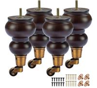 Vane Patas de madera para muebles de 7 pulgadas con ruedas, patas de repuesto nogal M8 preperforado y placa de montaje para sillón otomano reclinable y reposapiés
