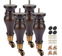 Vane Patas de madera para muebles de 9 pulgadas con ruedas, patas de repuesto nogal M8 preperforado y placa de montaje para sillón otomano reclinable y reposapiés