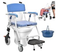 vanenferse Silla Ducha WC con Ruedas Plegable, Silla de Ducha con Ruedas para Personas Mayores, Cubeta Extraíble, Silla Inodoro y Ducha con Reposabrazos y Respald, Impermeable y Antideslizante