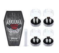 VANERIA 4 pares de colmillos de vampiro, colmillos de 4 tamaños para cosplay de Halloween, colmillos de vampiro más realistas, fáciles de usar y fáciles de quitar, para cosplay de Halloween, fiestas