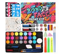 Vaneria Kit De Pintura Facial Y Corporal De 24 Colores - FóRmula A Base De Agua , De Secado RáPido, Con BolíGrafos Fluorescentes, Peines De ColoracióN Capilar, Purpurina, Plantillas Y Pinceles Para Ha