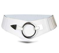 Vanessa & Melissa Cinturón elástico para mujer de aprox. 6 cm de ancho, cinturón con cierre de hebilla en forma de anillo plateado, blanco perla, small/medium