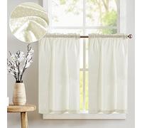 Vangao Waffle - Cortinas opacas modernas de color beige, para cocina, monocolor, juego de 2 unidades, 90 x 115 cm, estilo rústico, cortas, con barra, para salón, caravana