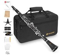Vangoa B Flat Clarinet 17 llaves de níquel para principiantes, juego de clarinete para estudiantes con boquilla 4C, kit de limpieza, estuche rígido, soporte, 10 cañas y guantes, negro