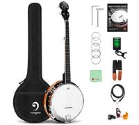 Vangoa Banjo - Juego eléctrico acústico de 5 cuerdas, parte trasera cerrada, con resonador de caoba, cabeza Remo Banjoe, 24 soportes con 5ª clavijas engranadas para principiantes y adultos