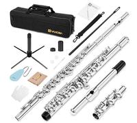 Vangoa Closed Hole C Flauta niquelada con estuche rígido, soporte, varillas de limpieza, guantes y kit de limpieza