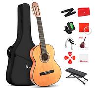 Vangoa Guitarra Clásica Española 4/4 Starter Set, Acústica De Sapeli Y Pino Rojo, Cuerdas De Nylon, Con Estuche, Pedal Y Afinador