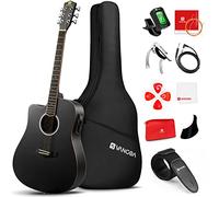 Vangoa Guitarra electroacústica 4/4, tamaño completo de 41 pulgadas con ecualizador de 4 bandas, kits para principiantes, juego de iniciación zurdo negro