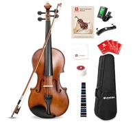 Vangoa Juego de violín acústico de madera maciza de 3/4 para niños, estudiantes, principiantes, con estuche de violín, arco, colofonia, calcomanía de notas, afinador, silencio, cuerdas, manual (idioma