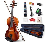 Vangoa Juego de violín de tamaño 1/2, kit de violín acústico hecho a mano de tamaño medio con funda rígida ligera, tablero lateral de madera maciza para principiantes, niños, adultos, diestros