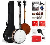 Vangoa Kit de banjo de 5 cuerdas, banjo de nailon de tamaño completo de 38 pulgadas, resonador de sapele cerrado y abierto, cabezal de tambor Pro Remo, paquete de inicio con bolsa de concierto,