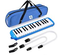 Vangoa Melódica de 32 teclas, teclado de piano de aire para instrumentos musicales, melódicas con bolsa de transporte, boquillas dobles, paño de limpieza, calcomanías para llaves, tubos largos (azul)