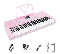 Vangoa VGK610 - Teclado de piano portátil de 61 teclas mini teclado de música para principiantes con micrófono, 3 modos de enseñanza, 350 tonos, 350 ritmos, 30 demos, rosa