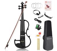 Vangoa Violín Electrico 4/4 Tamaño Completo Violín Silencioso para Principiante Madera Maciza Kit de Violin, Negro