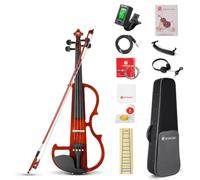 Vangoa - Violín eléctrico de tamaño completo 4/4 para adultos principiantes violín eléctrico de arce slient con estuche duro, descansa la barbilla, cuerdas extra