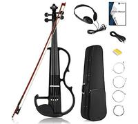 Vangoa Violín eléctrico de tamaño completo 4/4, violín eléctrico silencioso negro de madera maciza con accesorios de ébano, kit para principiantes para adultos y adolescentes