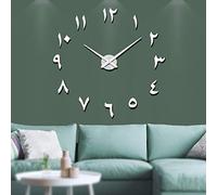 VANGOLD Reloj de pared con números arábigos orientales, sin marco, espejo 3D, grande, para decoración del hogar y la oficina (plateado)