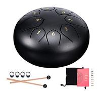 Vangonee Tambor de lengua de acero, 8 notas, 15,24 cm, tambor de tanque de chakra, instrumento de percusión, tambores de acero, instrumentos con bolsa, libro de música, mazos, púas de dedo ( negro)