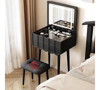 Vani Tith - Espejo con tapa abatible para maquillaje pequeño de madera, color negro