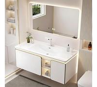 Vanidad de baño con luz con Sensor de Movimiento - Gabinete de un Solo Lavabo, desempañamiento con un Clic, luz de Relleno y Agujero para pañuelos para Lavabo y Almacenamiento