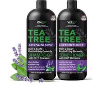 VANIDOX Tea Tree - Champú y acondicionador de lavanda y menta con aceite de árbol de té 100 % puro para cuero cabelludo seco, picazón, hidratación profunda y limpieza, sin sulfatos ni parabenos