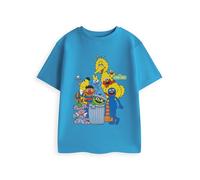 Vanilla Underground Camiseta Azul de Manga Corta para niños con Big Bird, Elmo, el Monstruo de Las Galletas, Oscar, Grover, Bert y Ernie de Barrio Sésamo Estampada de Cuello Redondo | Merchandising