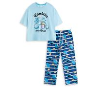 Vanilla Underground Sesame Street Pijama Azul de Manga Corta y Pierna Larga para Mujer | Estampado de Dibujos Animados Galletas y Chill | Ropa de Dormir y Relax Divertida | Merchandising