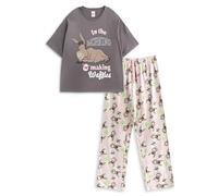 Vanilla Underground Shrek Donkey Conjunto de Pijama de Pierna Larga y Manga Corta Gris para Mujer | Pijama Multicolor con Estampado In The Morning I'm Making Waffles