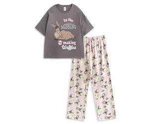 Vanilla Underground Shrek Donkey Conjunto de Pijama de Pierna Larga y Manga Corta Gris para Mujer | Pijama Multicolor con Estampado In The Morning I'm Making Waffles