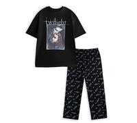 Vanilla Underground Twilight Pijama Negro de Edward Bella para Mujer, de Manga Corta y Pierna Larga | Ropa de Dormir con el Logo de la película de Dormir clásica para Relajarse