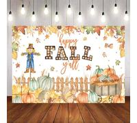 VanillaBay Happy Fall Y'all - Telón de fondo para otoño, Acción de Gracias, cosecha, telón de fondo para fotos, otoño, rústico, calabaza, fiesta, decoración de fotografía, fondo de 70 x 43.3 pulgadas