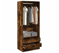 Vanitopaz Armario de roble ahumado 80 x 50 x 200 cm, material de madera con cajones y barra para colgar ropa, para dormitorio, pasillo y habitación de los niños, armario estable multiusos con mucho