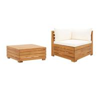 Vanitopaz Juego de 2 muebles de jardín de madera maciza de acacia con cojín, sofá de jardín resistente a la intemperie, pieza angular y mesa para terraza, balcón, exterior, salón, zona de estar con
